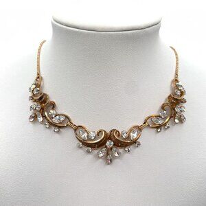 Vintage VAN DELL 12K Gold Plate Crystal Necklace with Filigree Wedding Jewelry